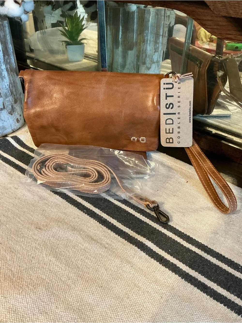 NWT Bed Stu Leather Cadence Wallet Wristlet Crossbody Bag Tan Rustic MSRP $179